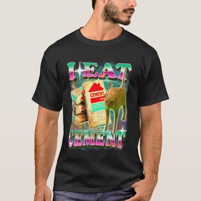 Camiseta Eu Como Cimento Gato Engraçado Meme Absurdo Surrea (Frente)
