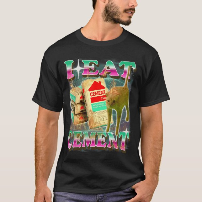 Camiseta Eu Como Cimento Gato Engraçado Meme Absurdo Surrea (Frente)