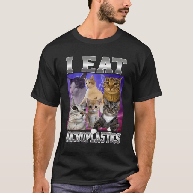 Camiseta Eu Como Microplásticos Funny Cat Meme Bootleg Gráf (Frente)