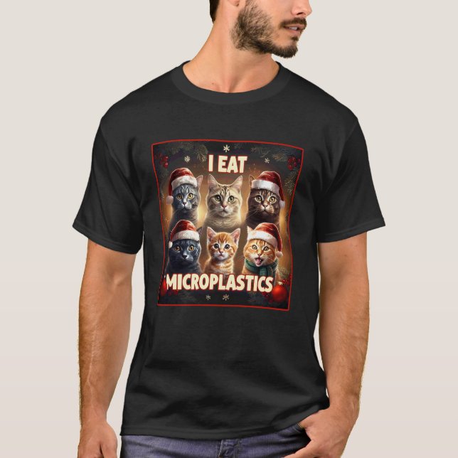 Camiseta Eu Como Microplásticos Gato Engraçado Meme Natal G (Frente)