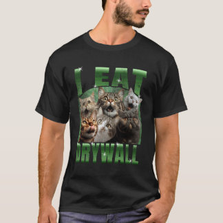 Camiseta Eu Como Parede de Gesso Meme de Gato Engraçado DIY