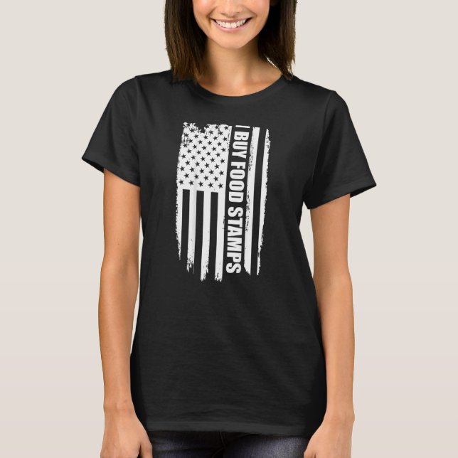 Camiseta Eu Comprar Carimbos de Comida na bandeira american (Frente)