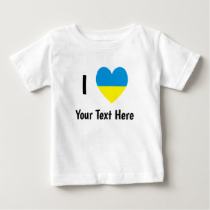 Camiseta Eu (Coração com Bandeira da Ucrânia) Seu Texto Per