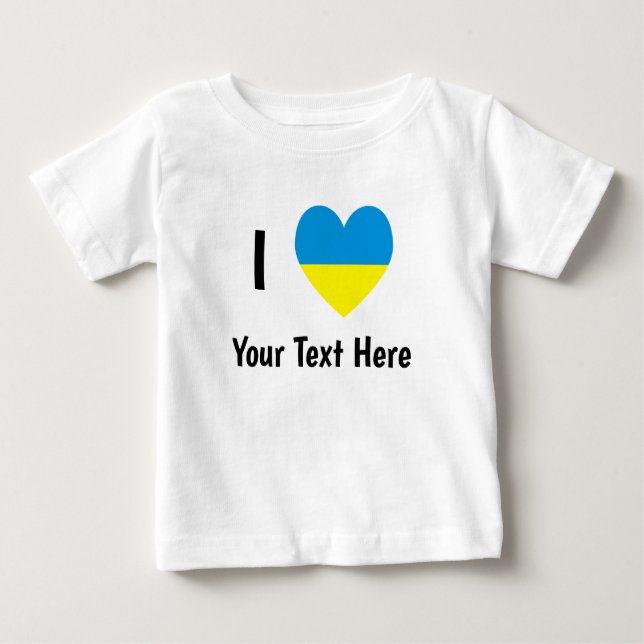 Camiseta Eu (Coração com Bandeira da Ucrânia) Seu Texto Per (Frente)