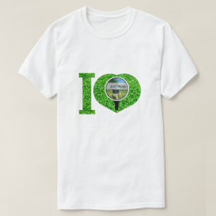 Camiseta Eu coração golfe verde foto crio você mesmo