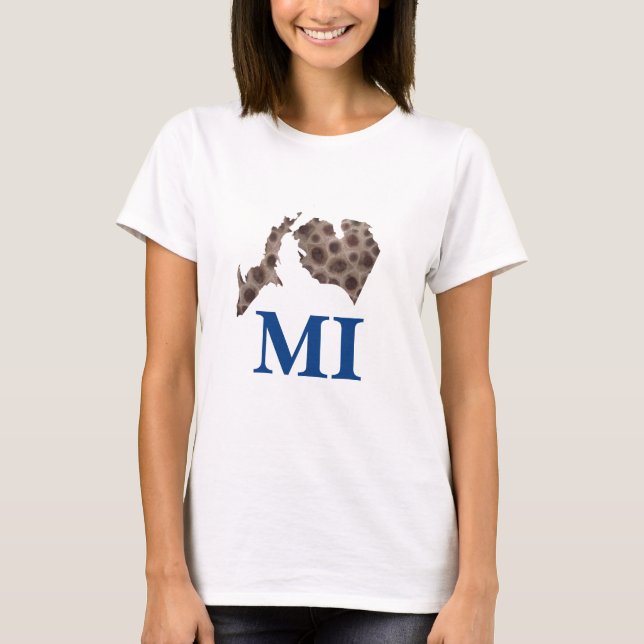 Camiseta Eu coração Michigan! Padrão de pedra de Petoskey (Frente)