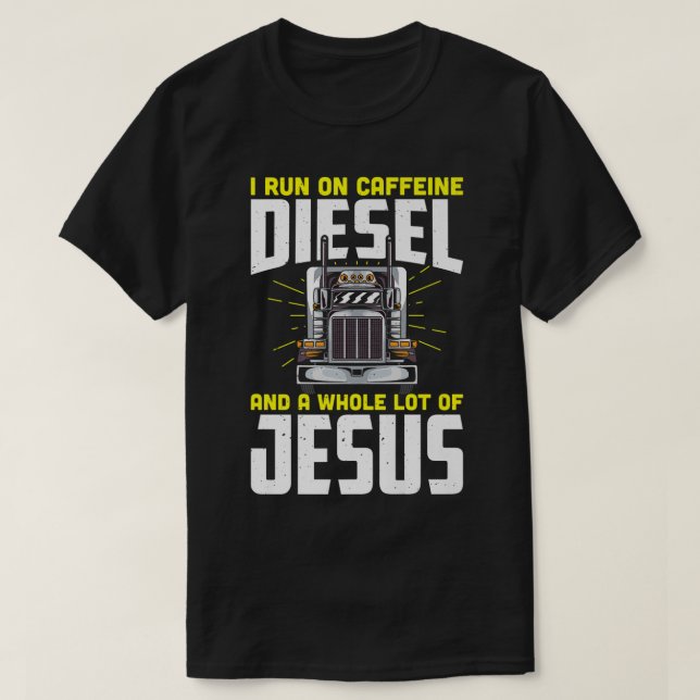 Camiseta Eu corro com diesel de cafeína e muito jesus (Frente do Design)