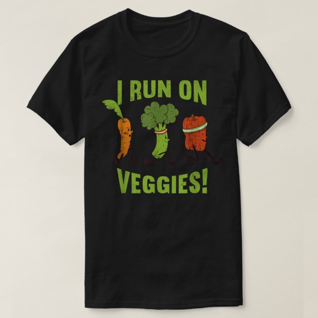 Camiseta Eu Corro Em Vegggg Vegetariana Engraçado (Frente do Design)