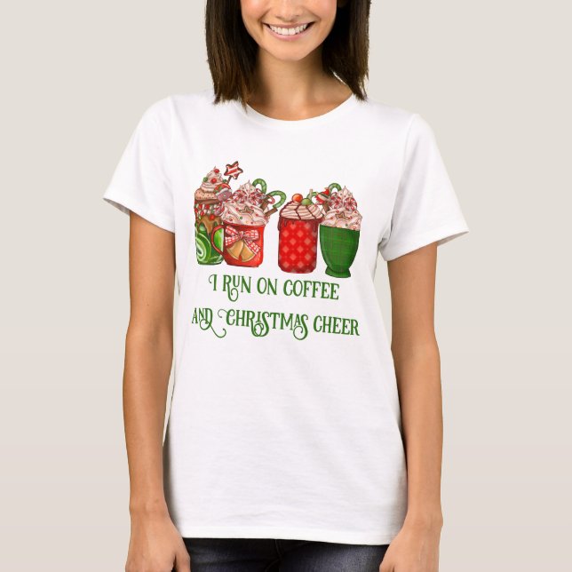Camiseta Eu corro no café e alegria de Natal (Frente)