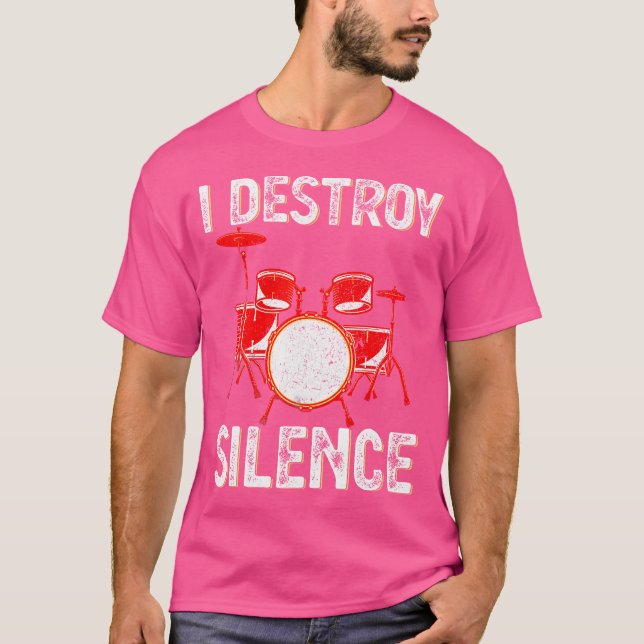 Camiseta Eu Destruo o Silêncio Tambores de Percussão Engraç (Frente)