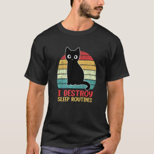 Camiseta Eu Destruo Rotinas de Sono Gato Preto Dito de Gat