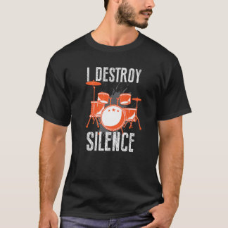 Camiseta Eu Destruo Silence Funny Drum Kit Musical Music Ba