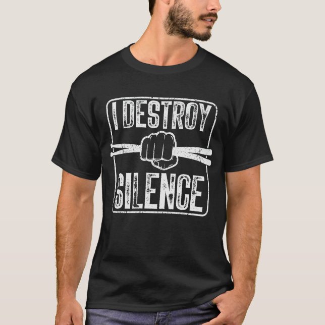 Camiseta Eu Destruo Silence Funny Drummer (Frente)