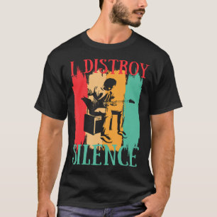 Camiseta Eu Destruo Silêncio Divertido Música Retro Guitarr