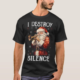 Camiseta Eu Destruo Silêncio Papai Noel Tocando Trombeta Na