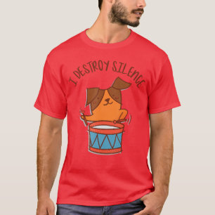 Camiseta Eu Destruo Silêncio Rockstar Cachorro Tocando Bate