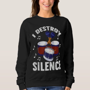 Camiseta Eu Destruo Silêncio Tambores Percussionista Raglan