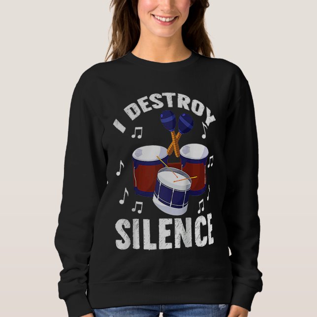 Camiseta Eu Destruo Silêncio Tambores Percussionista Raglan (Frente)