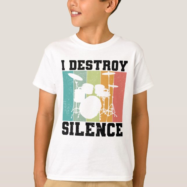 Camiseta Eu Destruo Silêncio Vintage Drummer Retro (Frente)