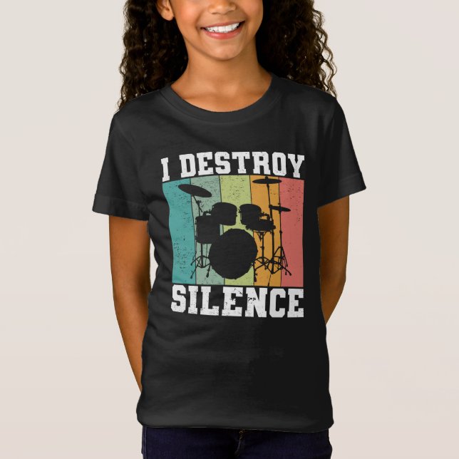 Camiseta Eu Destruo Silêncio Vintage Drummer Retro (Frente)