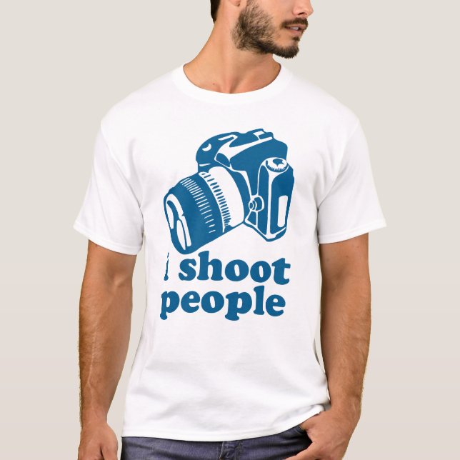 Camiseta Eu disparo em pessoas - azul (Frente)