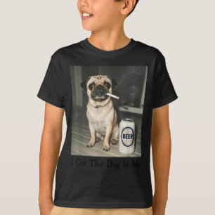 Camiseta Eu engraçado peguei cachorro Pug fumando cerveja
