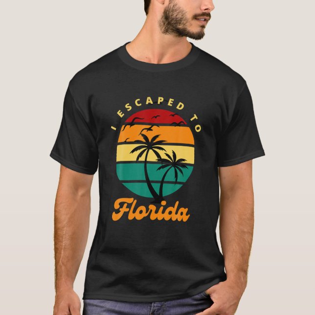Camiseta Eu Escapei Para Flórida Desantis Palm Trees Seagul (Frente)