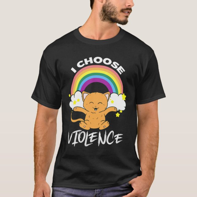 Camiseta Eu Escolho Violência Gato Gato-Rato-Arco-Íris Estr (Frente)
