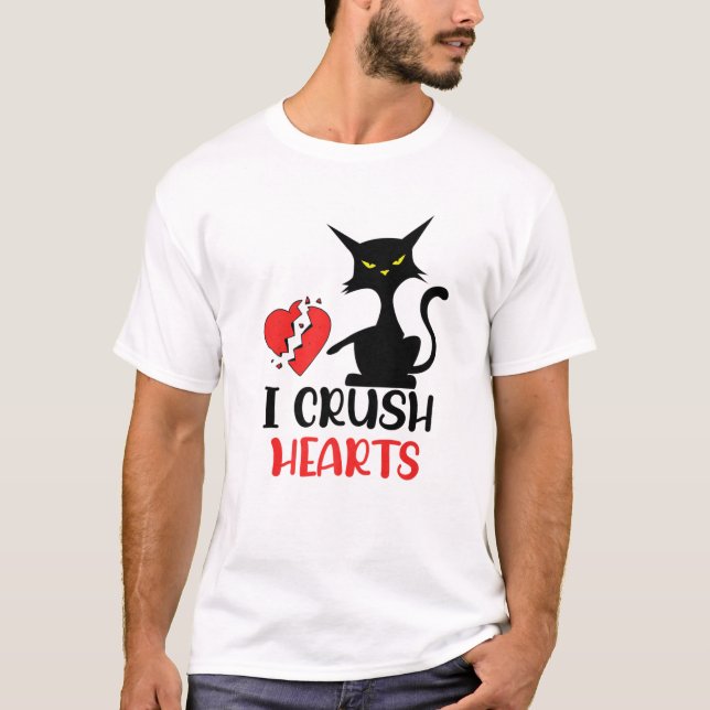 Camiseta Eu Esmago Corações Engraçados Gatos Negros Engraça (Frente)