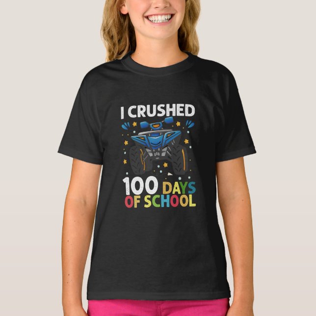 Camiseta Eu Esmaguei 100 Dias de Caminhão Monstro de Menino (Frente)