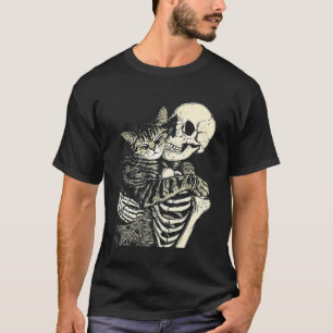 Camiseta Eu Esqueleto E Arte De Gato Pintura Vintage Lalami