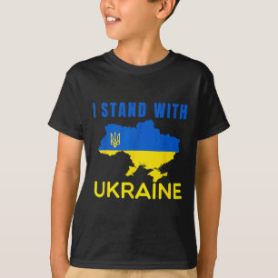 Camiseta Eu Estou' Com a Bandeira da Ucrânia Emblema Mapa P