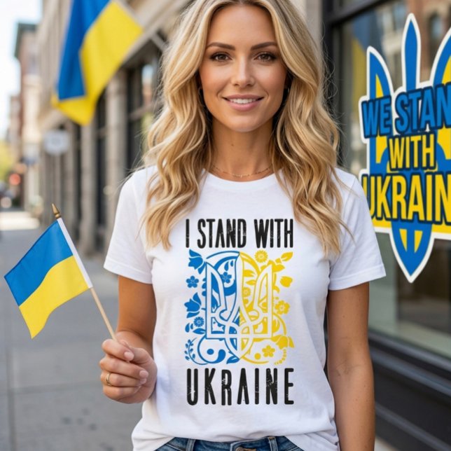 Camiseta Eu estou com a Ucrânia. Tridente da Ucrânia. (Criador carregado)