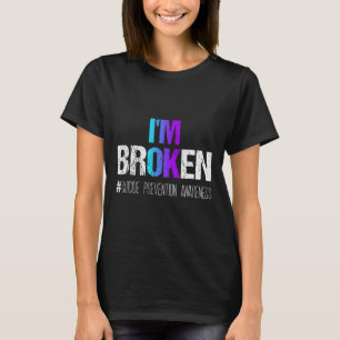 Camiseta Eu estou quebrado Teal e Purple Ribbon Suicida Pre