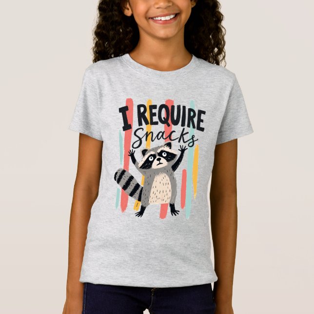 Camiseta Eu Exijo Lanches Design Divertido de Guaxinim (Frente)