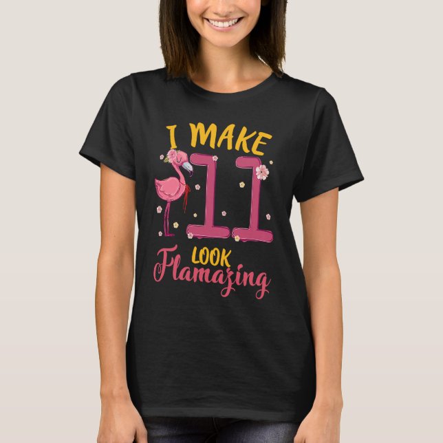 Camiseta Eu Faço 11 Um Aniversário Flamingo 11 (Frente)