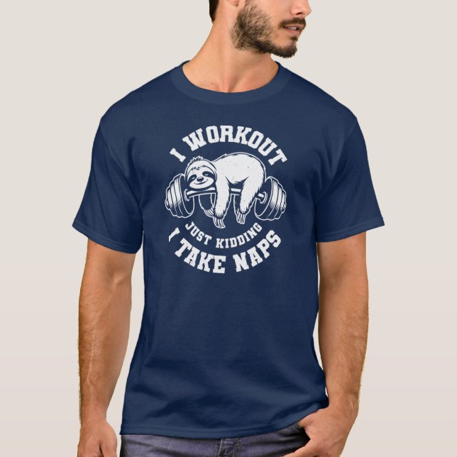 Camiseta Eu faço exercícios só que brincando eu tiro soneca (Frente)