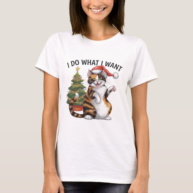 Camiseta "Eu faço o que quero" Natal de Gato Malvado (Frente)