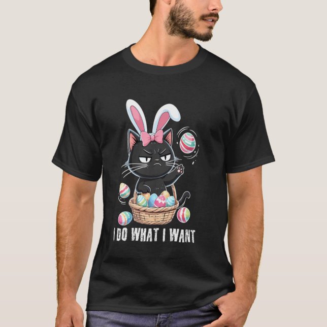 Camiseta Eu Faço O Que Quero Piadas De Páscoa Dona De Gata  (Frente)