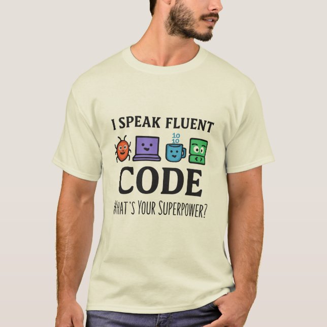 Camiseta Eu falo código fluente - Design de superpotência d (Frente)