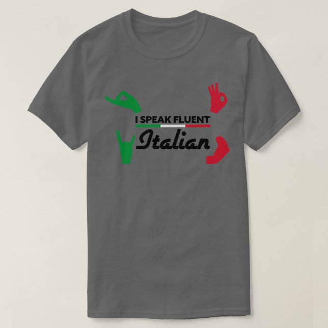 Camiseta Eu falo um gesto fluente de mão italiana em branco (Frente do Design)