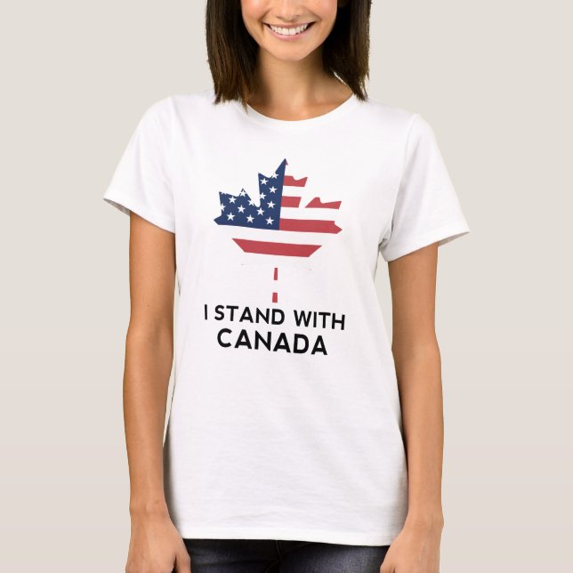 Camiseta Eu fico com a bandeira canadense norte-americana d (Frente)