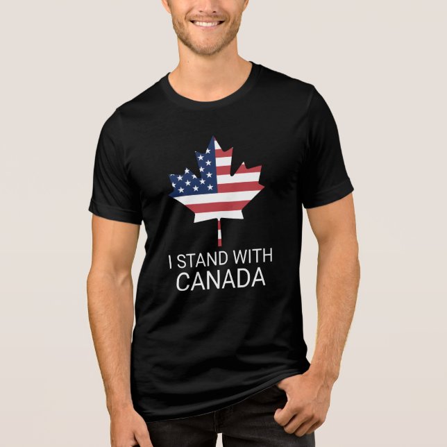 Camiseta Eu fico com a bandeira canadense norte-americana d (Frente)
