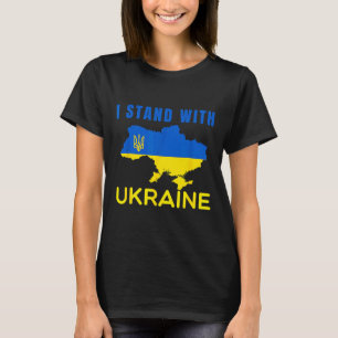Camiseta Eu Fico' Com a Bandeira da Ucrânia Emblema Mapa Pa