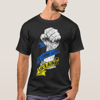 Camiseta Eu Fico Com a Faixa de Poder da Bandeira da Ucrâni