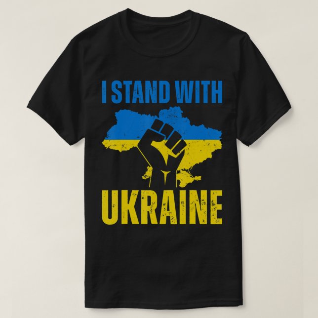 Camiseta Eu Fico Com A Ucrânia A Bandeira Da Ucrânia Levant (Frente do Design)