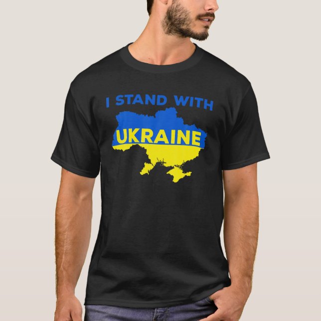 Camiseta Eu Fico Com A Ucrânia, Com O Apoio Da Bandeira Ucr (Frente)