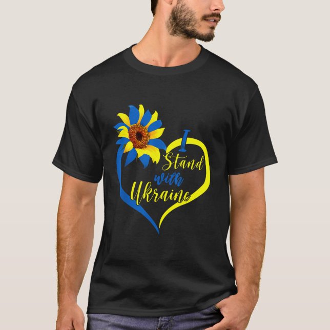 Camiseta Eu Fico Com A Ucrânia Coração Ucrânia Sunflower Uk (Frente)