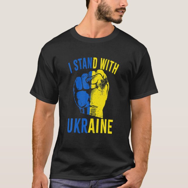 Camiseta Eu fico com a Ucrânia e apoio de energia elétrica  (Frente)