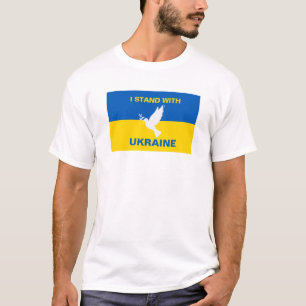 Camiseta Eu fico com a Ucrânia Flag Dove Peace